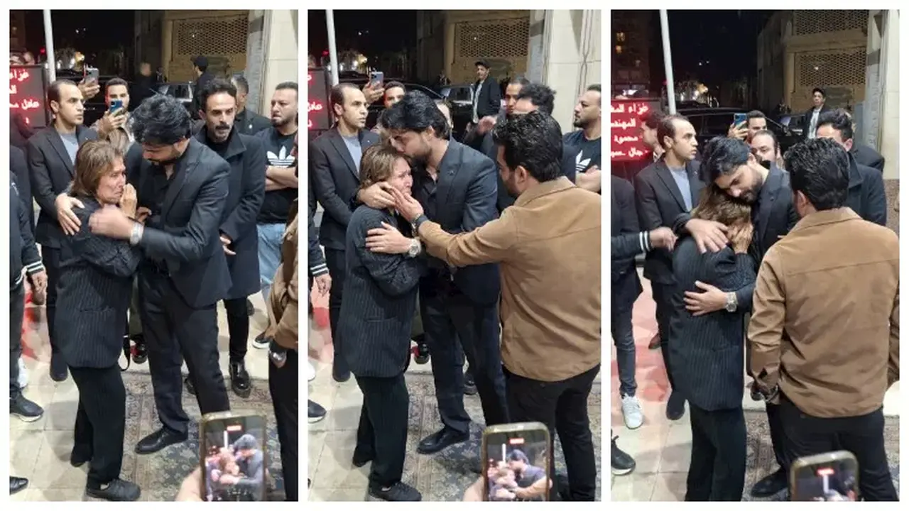 دموع فريدة الشوباشي تسيطر على مراسم عزاء والد السيناريست محمود حمدان